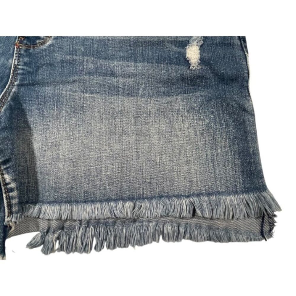 Royalty For Me Mid Rise Distressed Denim Shorts Size 10 Frayed Hem - Picture 7 of 11